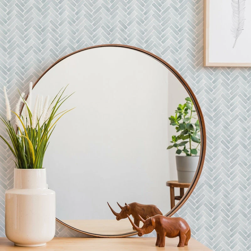 Budget π Simple Shapes Watercolor Herringbone Peel And Stick Wallpaper, Misty Blue, 24"w X 108"h π 4 Budget π Simple Shapes Watercolor Herringbone Peel And Stick Wallpaper, Misty Blue, 24"w X 108"h π - Image 2