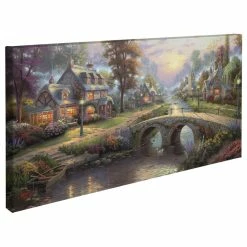 Flash Sale 🛒 Thomas Kinkade Sunset On Lamplight Lane Gallery Wrapped Canvas, 16"x31" 💯