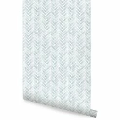 Budget 👏 Simple Shapes Watercolor Herringbone Peel And Stick Wallpaper, Misty Blue, 24"w X 108"h 🔔