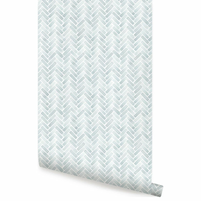Budget π Simple Shapes Watercolor Herringbone Peel And Stick Wallpaper, Misty Blue, 24"w X 108"h π 3 Budget π Simple Shapes Watercolor Herringbone Peel And Stick Wallpaper, Misty Blue, 24"w X 108"h π