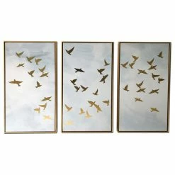 Coupon โ๏ธ Gallery 57 Golden Birds Floating Canvas 3 Piece 48x30 ๐