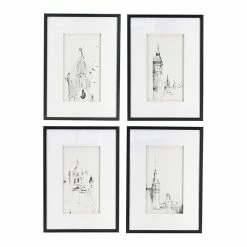 Outlet 🔥 A&B Home Architecture Wall Art Black White Print Set Of 4 🎁