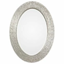 Budget 🎁 Uttermost Elegant Silver Ribbed Organic Style Wall Mirror, Oval Twig Reeded Vanity Modern 👍