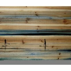 Flash Sale 💯 Parvez Taj "Surfboard Paddling" Print On Natural Pine Wood, 36"x24" 🔔