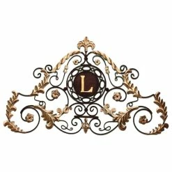 Hot Sale 👍 My Swanky Home Lavish Gold Bronze Iron Scroll Monogram Wall Plaque Overdoor Palace Initial Arch 🛒