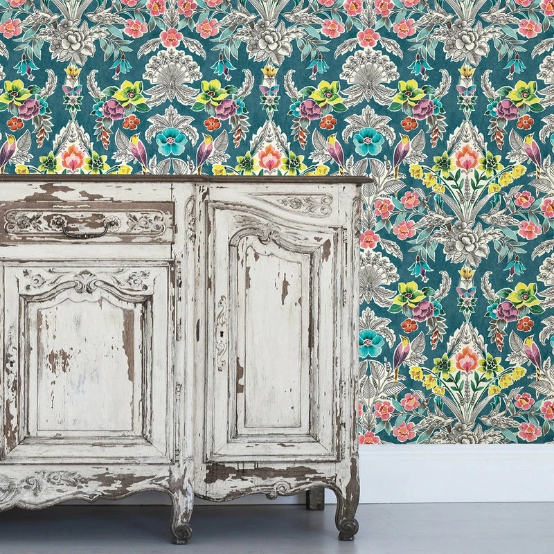 Cheapest ๐ Brewster Home Fashions NU3037 โ๏ธ Summer Love Peel & Stick Wallpaper In Teal Yellow Gray Green โ๏ธ 4 Cheapest ๐ Brewster Home Fashions NU3037 โ๏ธ Summer Love Peel & Stick Wallpaper In Teal Yellow Gray Green โ๏ธ - Image 2