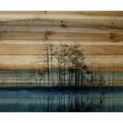 New 🔔 Parvez Taj "Tree Isle Reflects" Painting Print On Natural Pine Wood, 45"x30" ✨