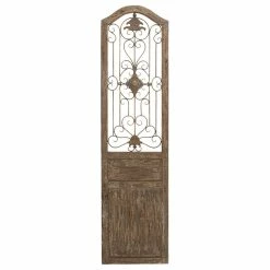 Best deal 🥰 Brimfield & May Brown Wood Rustic Scroll Door Inspired Wall Decor With Metal Wire 19" X 1" X 72" ✔️