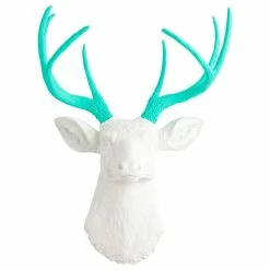 Brand new 😀 White Faux Taxidermy® White Faux Deer Head Wall Mount, Turquoise Antlers ✨