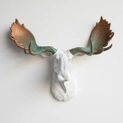 Deals ✨ Near And Deer Faux Taxidermy Moose Head Wall Mount, White And Green Patina 💯