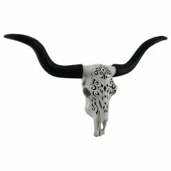 Budget 👏 Zeckos Longhorn And Lace Black & White Filigree Design Hanging Steer Skull Statue 💯