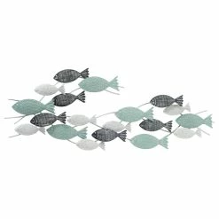 New 👏 Whole House Worlds School Of Fish In Blue Hues, Metal Wall Decor Art, 43.5" 😀