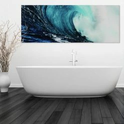 Outlet 🤩 Empire Art Direct Blue Wave Wall Art Frameless Tempered Glass Contemporary Artwork 24" X 63" 🌟 -Cheap wall decor Store c961bc300e8ecf04 5329 w800 h800 b0 p0