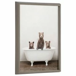 Promo 🔔 Uniek Blake Three Little Bears Printed Glass By Amy Peterson Art Studio, Gray 18x24 🧨