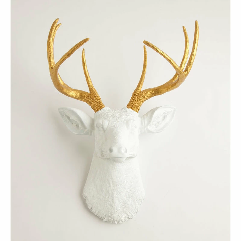 Discount ✔️ White Faux Taxidermy® White Faux Deer Head Wall Mount, Gold Antlers 🥰 4 Discount ✔️ White Faux Taxidermy® White Faux Deer Head Wall Mount, Gold Antlers 🥰 - Image 2