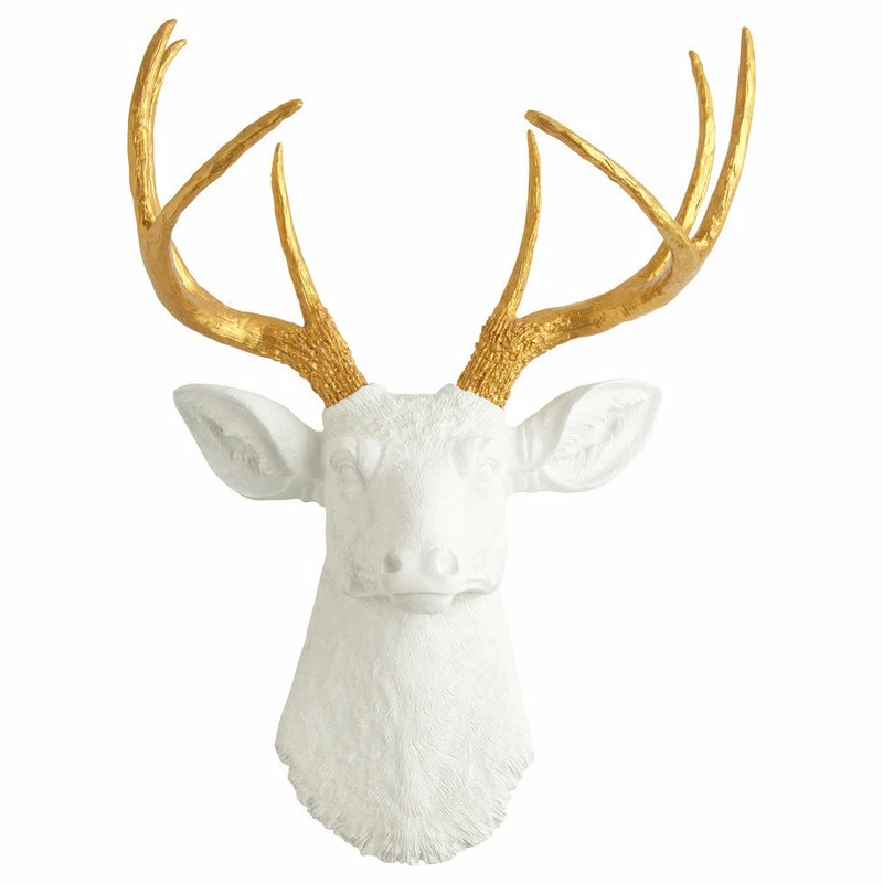 Discount ✔️ White Faux Taxidermy® White Faux Deer Head Wall Mount, Gold Antlers 🥰 3 Discount ✔️ White Faux Taxidermy® White Faux Deer Head Wall Mount, Gold Antlers 🥰