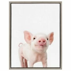 Best Sale 🎁 Uniek Sylvie Baby Piglet Animal Print Framed Canvas Wall Art By Amy Peterson, 18x24 🧨
