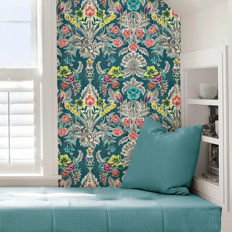 Cheapest ๐ Brewster Home Fashions NU3037 โ๏ธ Summer Love Peel & Stick Wallpaper In Teal Yellow Gray Green โ๏ธ 6 Cheapest ๐ Brewster Home Fashions NU3037 โ๏ธ Summer Love Peel & Stick Wallpaper In Teal Yellow Gray Green โ๏ธ - Image 4