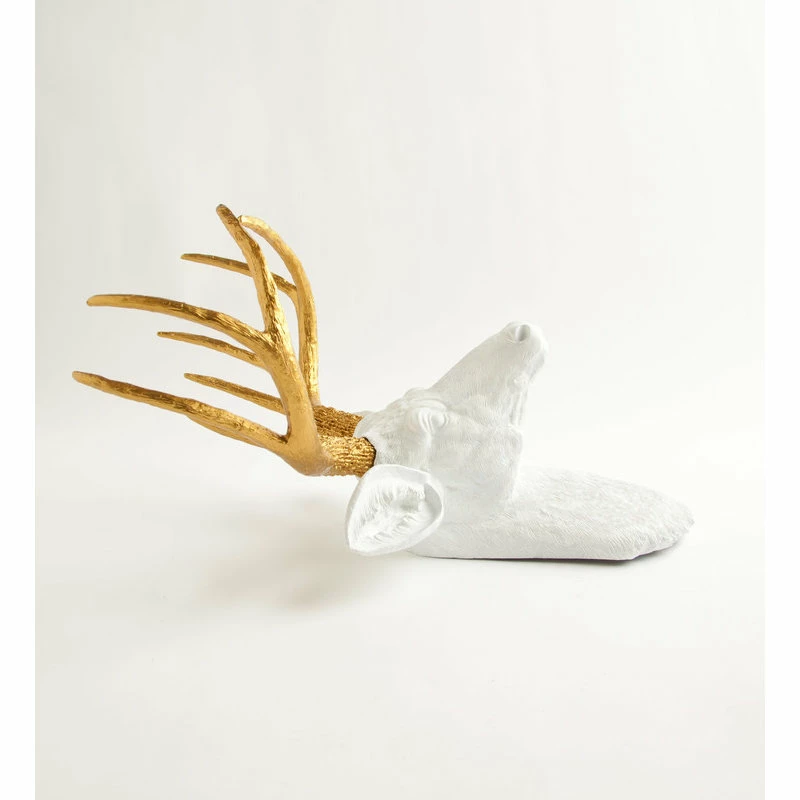 Discount ✔️ White Faux Taxidermy® White Faux Deer Head Wall Mount, Gold Antlers 🥰 5 Discount ✔️ White Faux Taxidermy® White Faux Deer Head Wall Mount, Gold Antlers 🥰 - Image 3