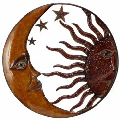 Deals 🛒 Benzara, Woodland Imprts, The Urban Port Metal Sun Moon Wall Decor With Antique Brown Look 👏