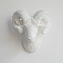 Promo ⌛ Near And Deer Resin Ram Head Wall Mount, White 🥰